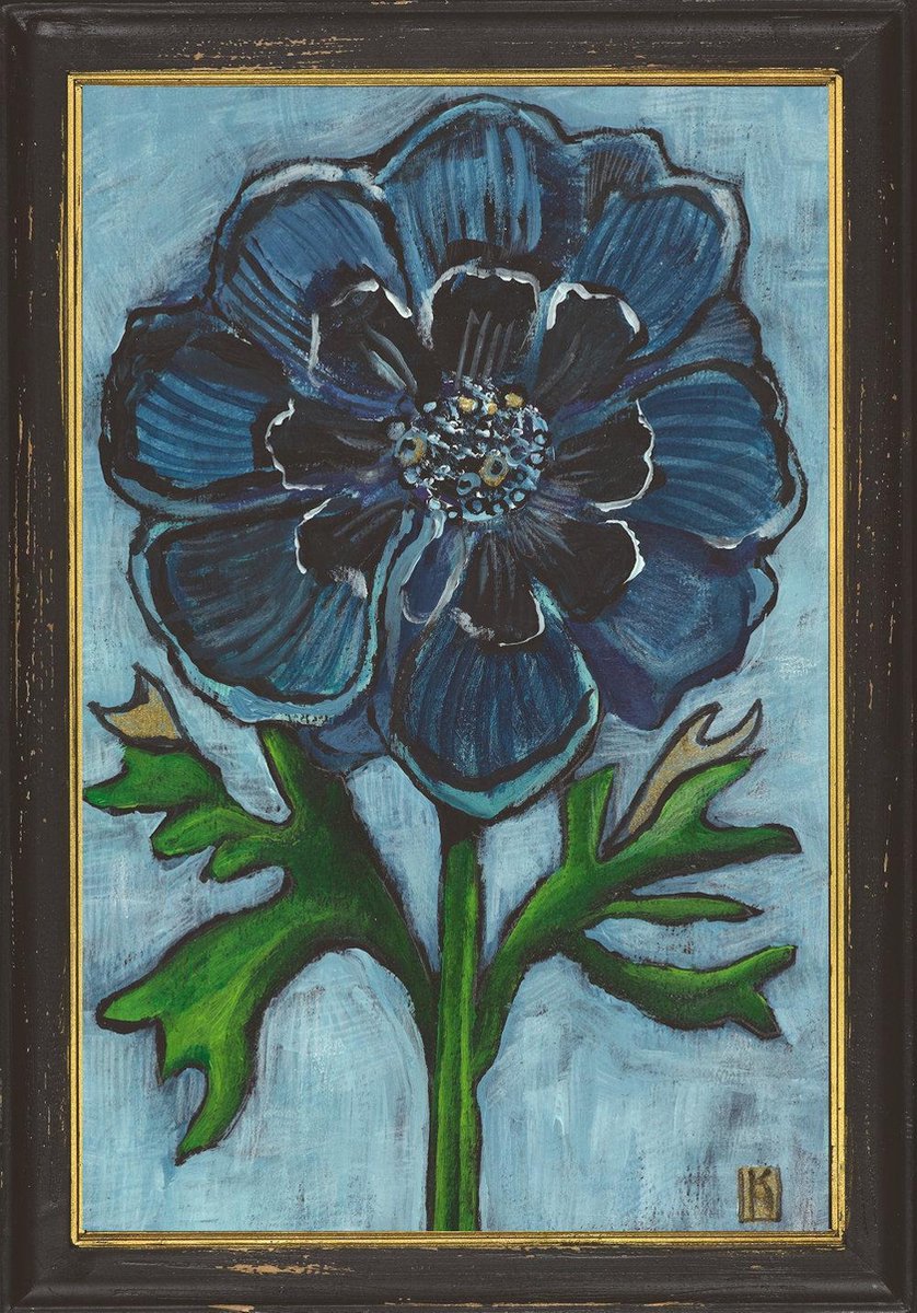 Meander elegant home accesoires Lijstje hout zwart blauwe Anemoon - reproductie van Kittie Markus