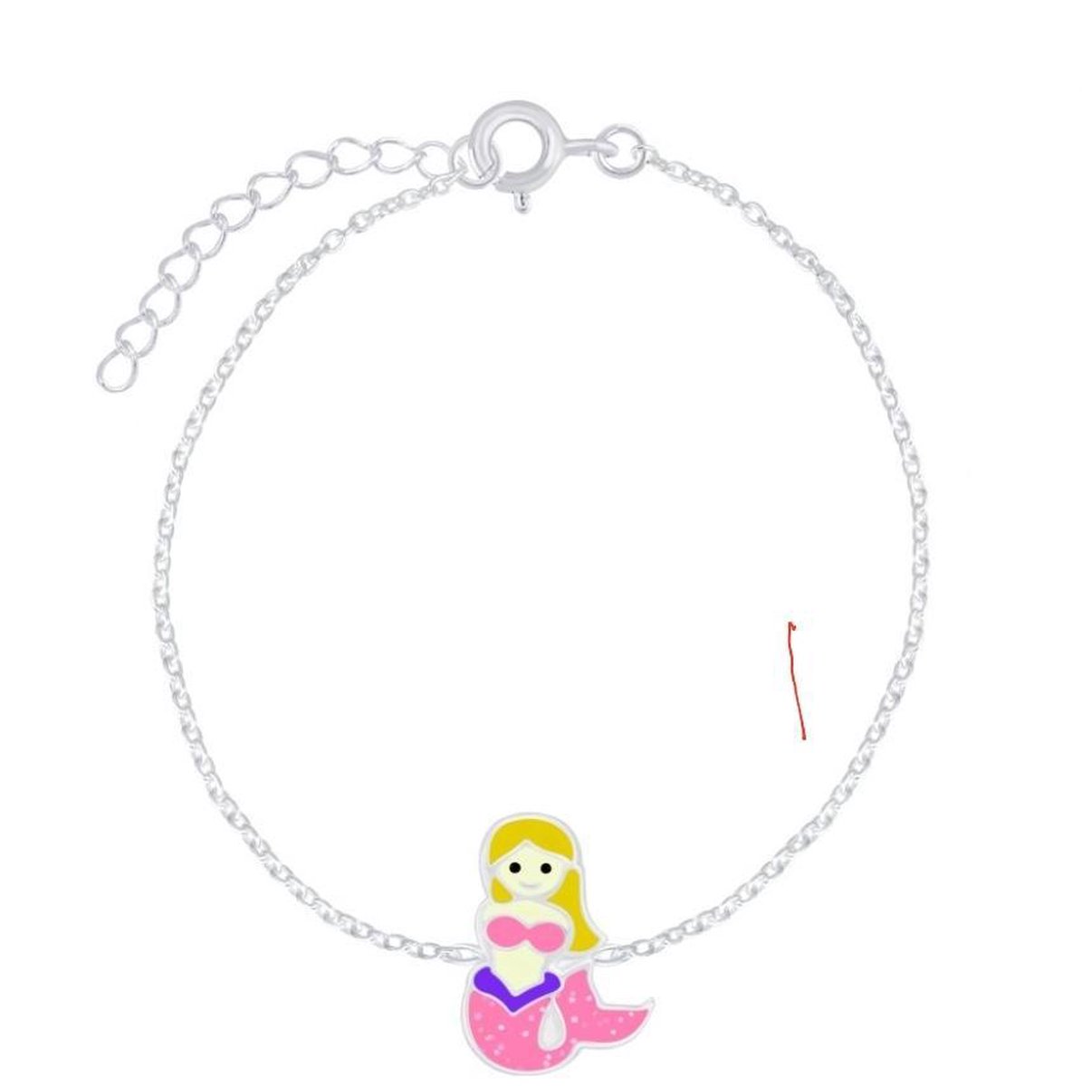 Joy|S - Zilveren zeemeermin armband 14 cm + 3 Mermaid glitter roze