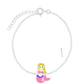 Joy|S - Zilveren zeemeermin armband 14 cm + 3 Mermaid glitter roze