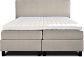 Boxspring Flynta compleet, merk Olympic Life, 160 x 220 cm, beige, 18-delig, breed hoofdbord met luxe gestikte afwerking en bolling, extra hoge onderboxen