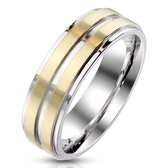 Ring Dames - Ringen Dames - Ringen Vrouwen - Ringen Mannen - Zilverkleurig - Heren Ring - Goudkleurige Strepen - Dual