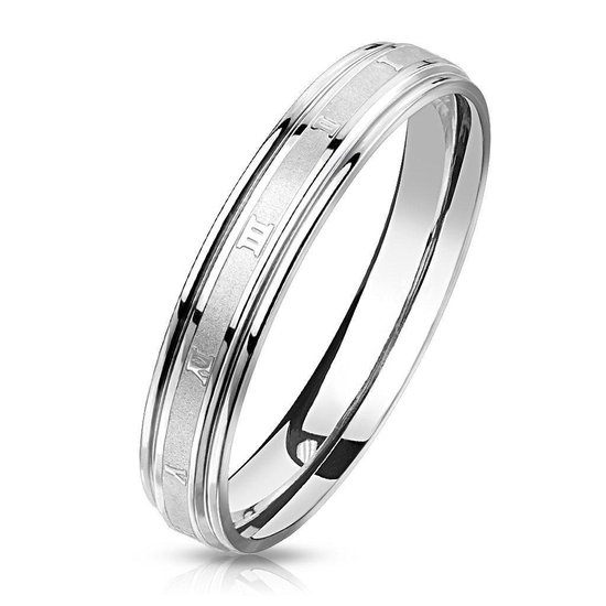 Ring Dames - Ringen Dames - Heren Ring - Zilverkleurig - Zilveren Kleur - Ring - Met Romeinse Initialen - Roman