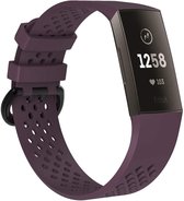 Siliconen Smartwatch bandje - Geschikt voor  Fitbit Charge 3 siliconen bandje met gaatjes - donkerpaars - Maat: S - Horlogeband / Polsband / Armband