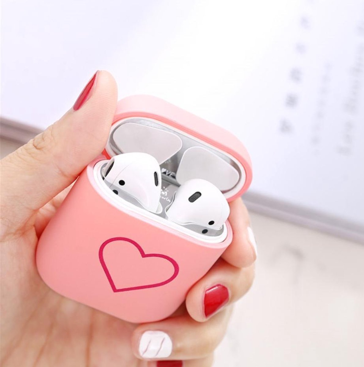 AirPods 2 hoesje roze hartje – stevig, schokbestendig, draadloos opladen, ook voor AirPods 1 case - Afbeelding 3