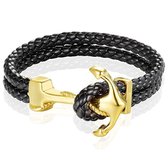 Heren armband Leer Anker Mendes Goudkleurig Zwart - 21cm