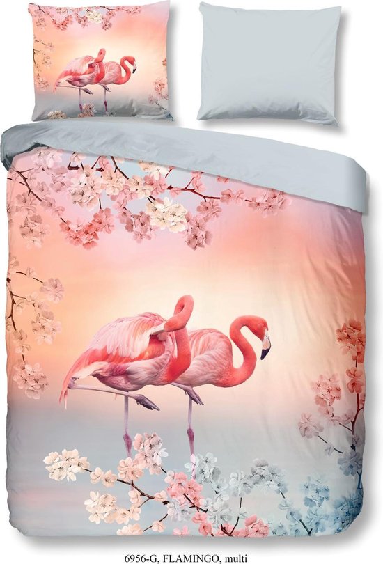 Morning Flamingo - 140x200/220 - 100% Katoen - Blauw/Roze | bol.com