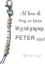 Sleutelhanger Wil jij mijn Peter zijn? | beige | al ben ik nog zo klein | peter vragen | peter worden | peetoom vragen | peetoom worden