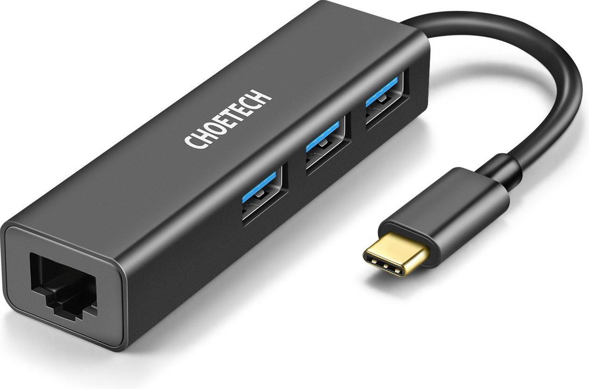 Choetech USB-C hub met 3x USB3.0 poorten en RJ45 Gigabit Ethernet poort