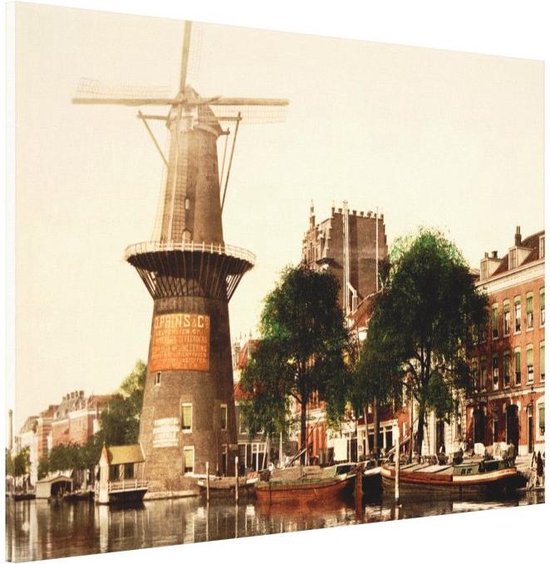 Oud Stadsgezicht Rotterdam - Molen aan de Coolsingel - Oude Foto Print op Canvas Doek