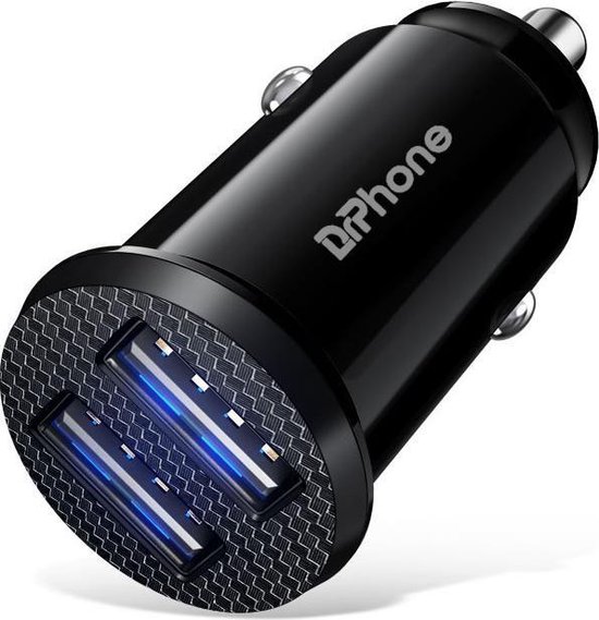 DrPhone ® Invisible Dubbele Mini - 5V 2.4A USB Auto Oplader - voor IOS/Android
