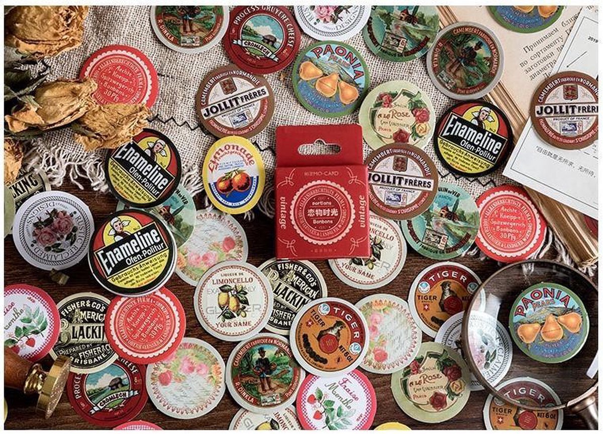 Vintage Labels set met 45 stickers Vintage Etiketten