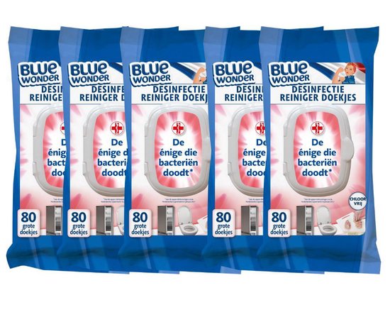 Blue Wonder Desinfectie Reiniger Doekjes - 5 x 80 stuks