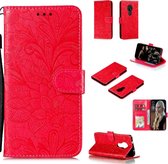 Voor Nokia 7.2 Lace Flower horizontale flip lederen tas met houder & kaartsleuven & portemonnee & fotolijst (rood)