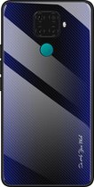 Voor Huawei Nova 5i Pro Texture Gradient Glass beschermhoes (donkerblauw)