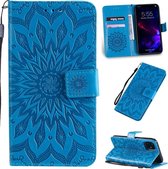 Geperst afdrukken Zonnebloempatroon Horizontale flip PU lederen tas voor iPhone 11, met houder & kaartsleuven & portemonnee en draagkoord
