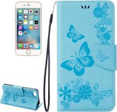Voor iPhone 8 & 7 Pressed Flowers Butterfly Pattern Horizontal Flip Leather Case met houder & kaartsleuven & portemonnee (blauw)