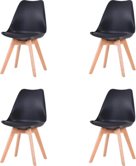 Dining room chair Set of 4 black with seat filling Bucket chair / Tulips Plastic Dining Chair