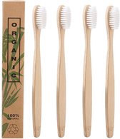 Bamboe Tandenborstels |Set Van 4 Tandenborstels | Medium soft | Biologisch Afbreekbaar |Wit