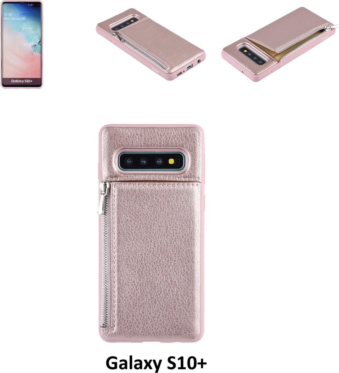 UNIQ Accessory Galaxy S10 Plus Kunstleer Backcover hoesje met rits - Roze (S10 Plus)