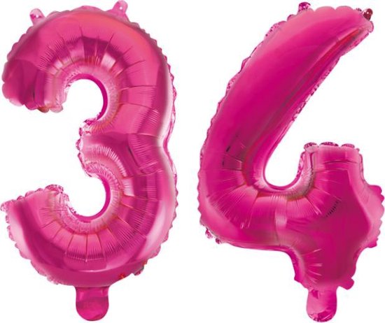 Folieballon 34 jaar roze 41cm