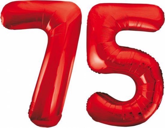 Folieballon 75 jaar rood 86cm