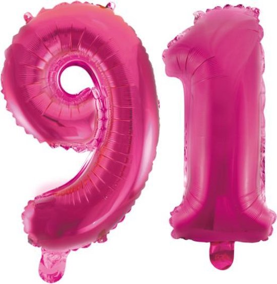 Folieballon 91 jaar roze 41cm