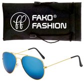 Fako Fashion® - Kinder Pilotenbril - Piloten Zonnebril - Goud - Blauw
