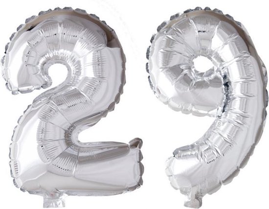 Folieballon 29 jaar zilver 41cm