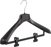 De Kledinghanger Gigant - 5 x Mantel / kostuumhanger kunststof zwart met schouderverbreding en anti-slip knijpers, 45 cm