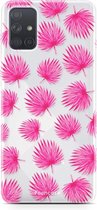 Fooncase Hoesje Geschikt voor Samsung Galaxy A51 - Shockproof Case - Back Cover / Soft Case - Pink leaves / Roze bladeren