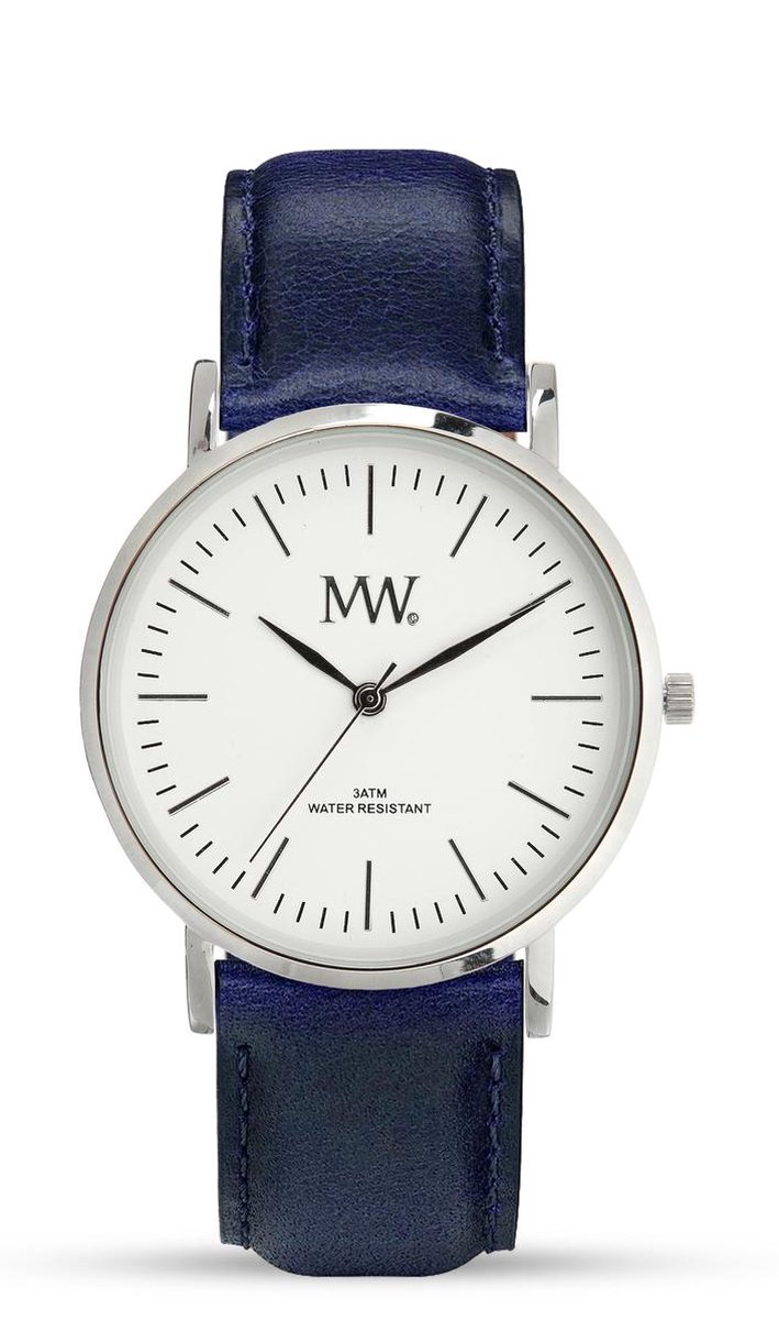 MW Horloge Flat Style zilver navy blue