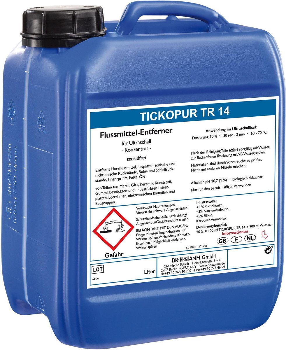 TICKOPUR TR14 - 5L flux verwijderaar voor printplaten, elektrische componenten, soldeer raamwerk en veel meer! (ultrasoon vloeistof - reinigings - reiniger - reinigingsmiddel - middel)