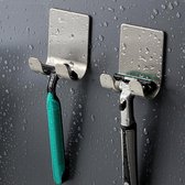 Set van 4x Scheermeshouder douche - RVS haakjes badkamer zelfklevend - Haakjes voor handdoeken - Universele Haakjes - Haakjes voor Stekkers - Waterproof - Multifunctioneel - RVS -