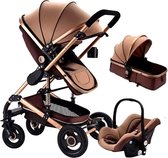 Kinderwagen/ Poussette/ Baby Stroller - 3 in 1 - Kinderwagen + Slaapbed + Autostoel: Beige/ bruin
