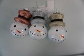 Sneeuwpop hoofd kerstbal set (3 stuks)