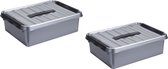 Sunware Opberg box/opbergdoos - 2x - 10 liter - 40 x 30 x 11 cm - grijs/transparant