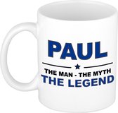 Naam cadeau Paul - The man, The myth the legend koffie mok / beker 300 ml - naam/namen mokken - Cadeau voor o.a  verjaardag/ vaderdag/ pensioen/ geslaagd/ bedankt