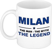Naam cadeau Milan - The man, The myth the legend koffie mok / beker 300 ml - naam/namen mokken - Cadeau voor o.a verjaardag/ vaderdag/ pensioen/ geslaagd/ bedankt