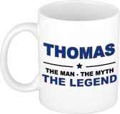 Naam cadeau Thomas - The man, The myth the legend koffie mok / beker 300 ml - naam/namen mokken - Cadeau voor o.a  verjaardag/ vaderdag/ pensioen/ geslaagd/ bedankt