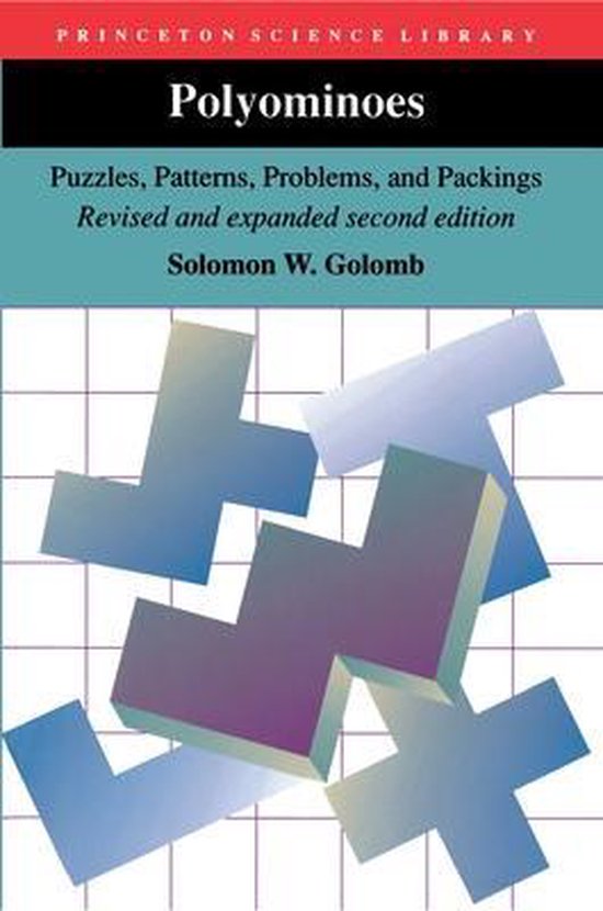 Boek "Polyominoes" door Solomon W. Golomb, met abstracte geometrische vormen in blauw en paars op een raster.