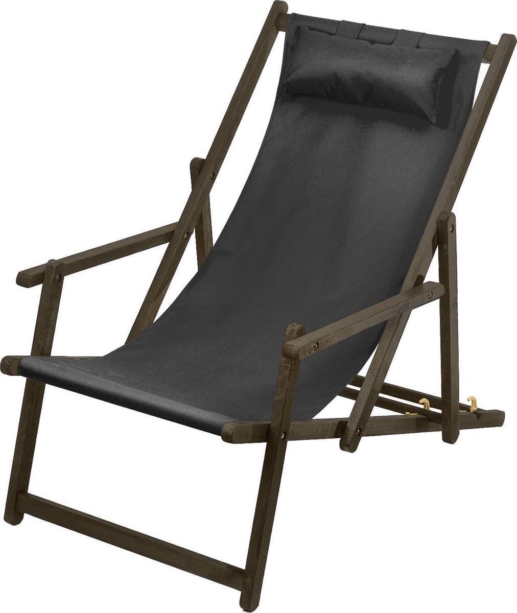 Ligstoel met armleuning en kussen GreenBlue Premium GB283 zwart