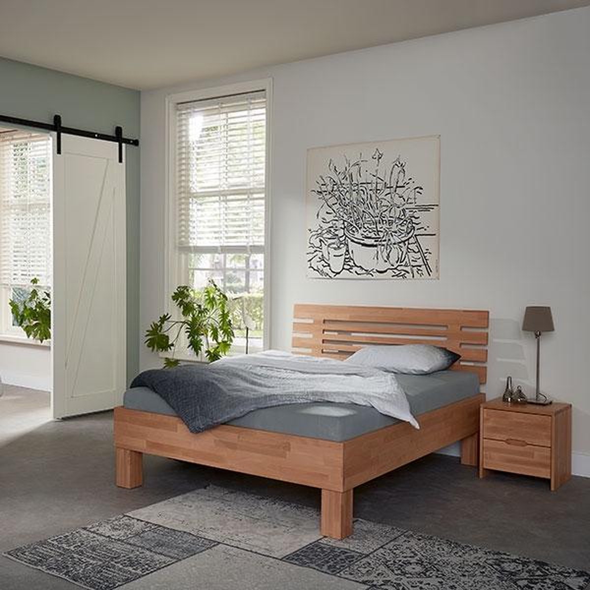 Bed Box Wonen - Massief beuken houten bed Varna Basic - 160x210 - Natuur gelakt