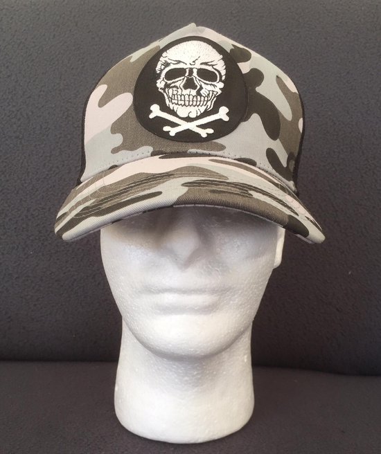 Premium Kinder Pet / Baseball Cap / Truckerspet  | 100% kwaliteit | Skull Camouflage Grijs