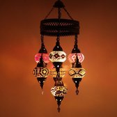 Turkse Lamp -  Hanglamp - Mozaïek Lamp - Marokkaanse Lamp - Oosters Lamp - Authentiek - Handgemaakt- Kroonluchter- Multi kleur - 7 bollen