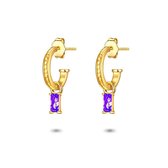 Twice As Nice Oorbellen in 18kt verguld zilver, gevlochten oorring, baguette zirkonia, amethyst kleur