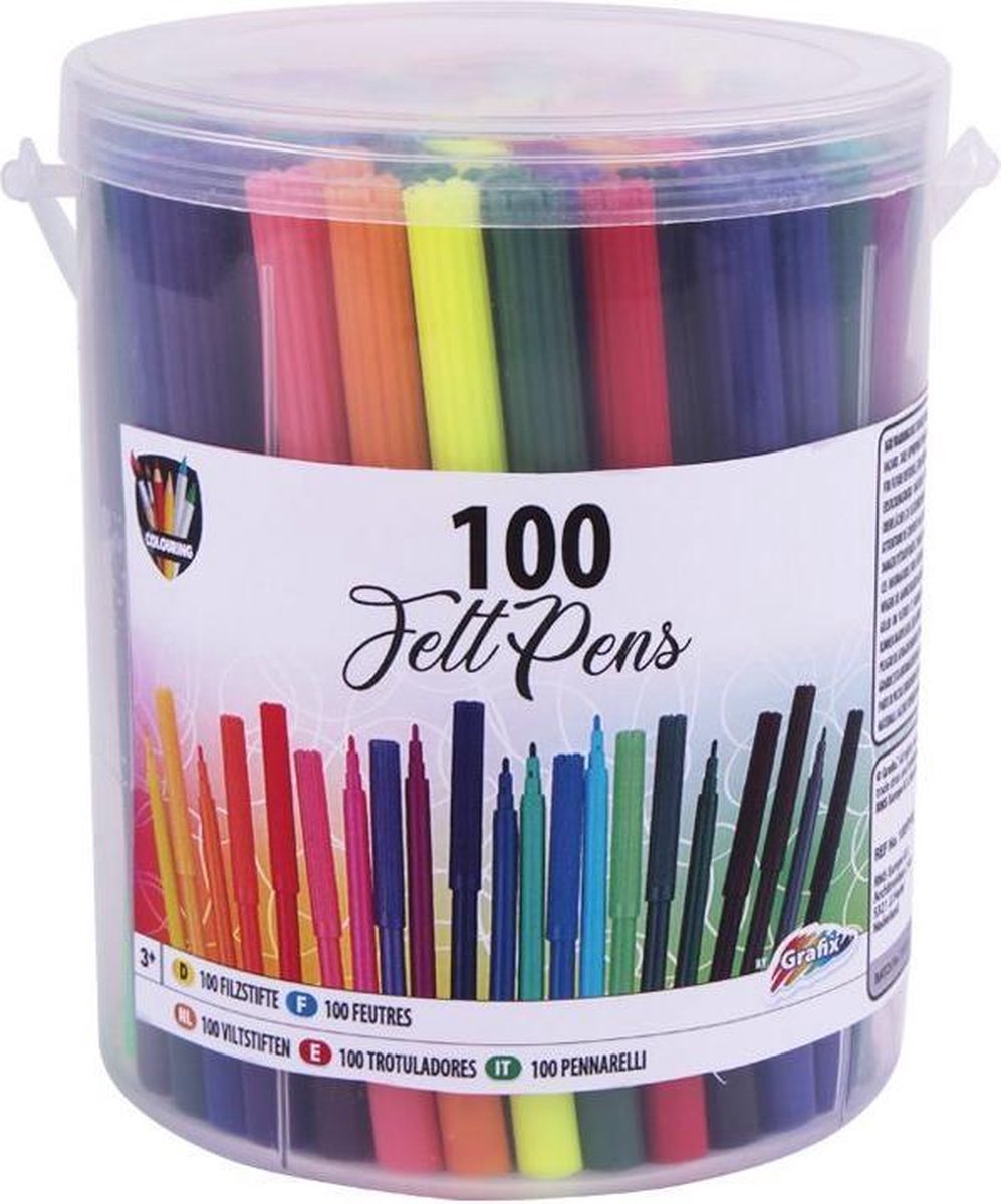 100 Viltstiften in opberg box | 100 Stiften | Stiften kinderen | Stiften | Kleuren | Tekenen | Kleuren voor kinderen | Creatief voor kinderen | Speelgoed kinderen vanaf 3 jaar | Speelgoed meisjes - Grafix