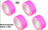 4x Markeringstape Duct Cloth Neon Gaffer 50mm x 25m roze - vloer muur tape corona plak markering waarschuwing bedrijf