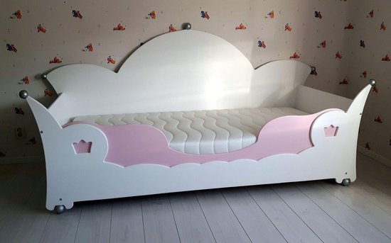 Canapé lit bébé ANGELA lit couronne 90x200 BLANC-ROSE avec matelas | bol.com