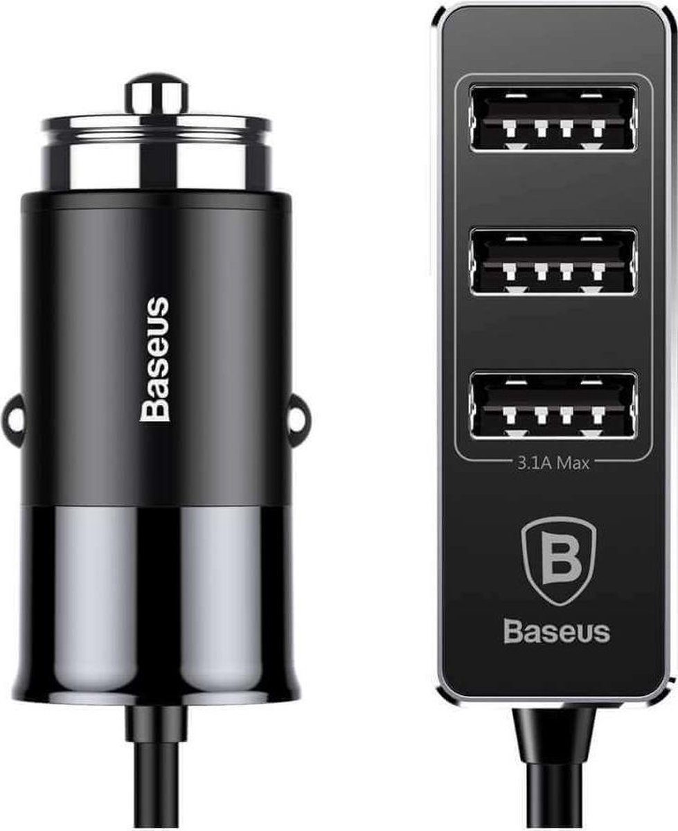 Baseus 4 USB Poorten Auto Oplader Zwart
