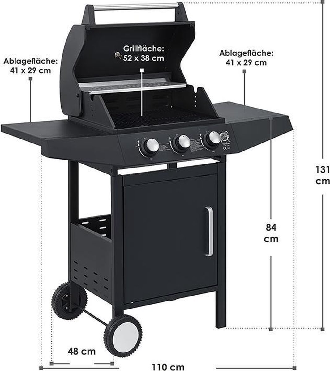 Lousiana Gasbarbecue - 3 branders - Zwart – foto 5